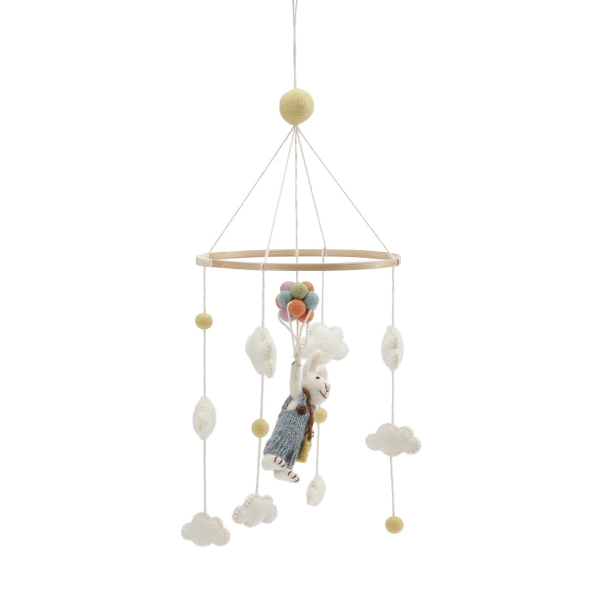 Felt Boy Bunny Holding Balloons Mobile