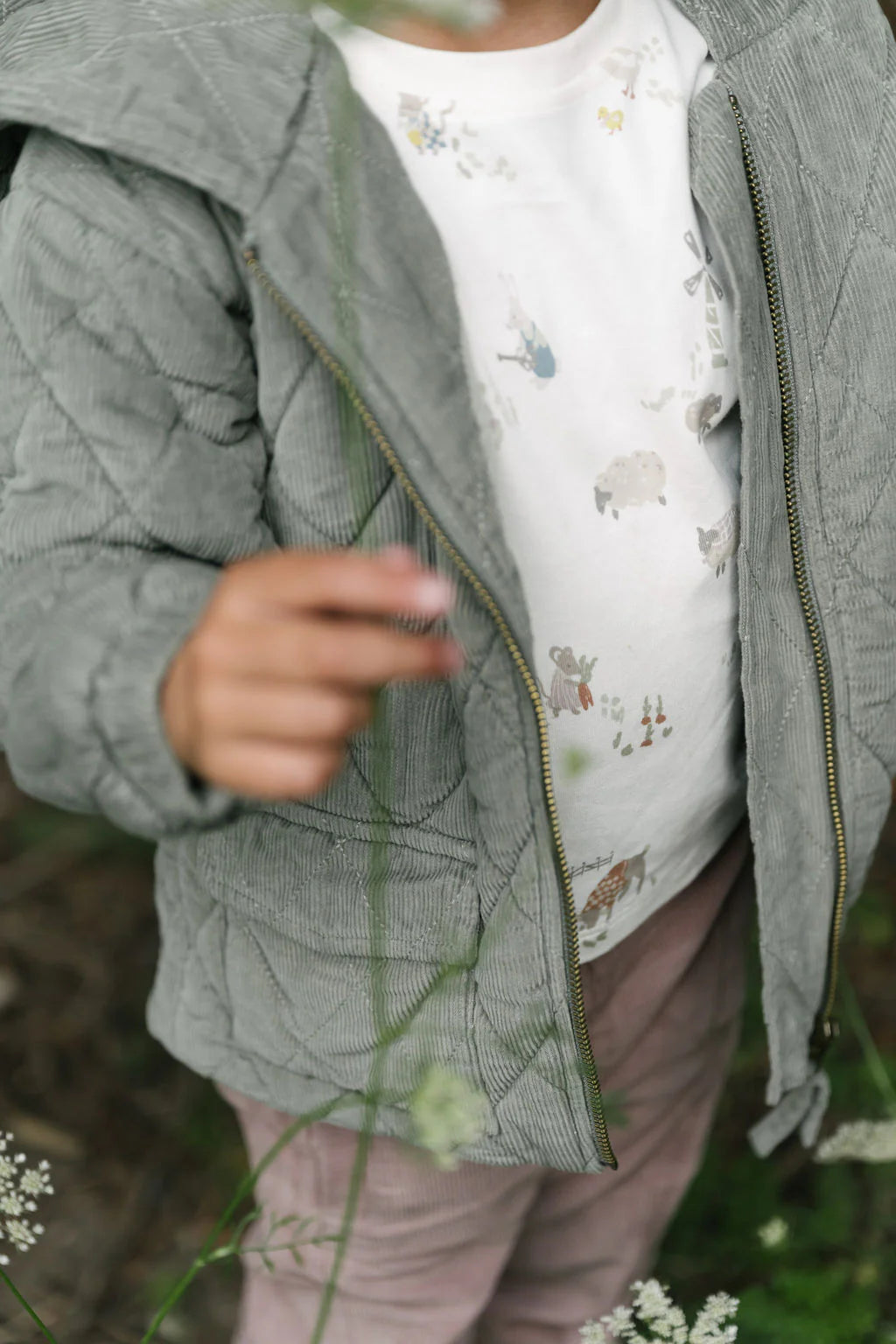 Corduroy Quilted Jacket | Sage
