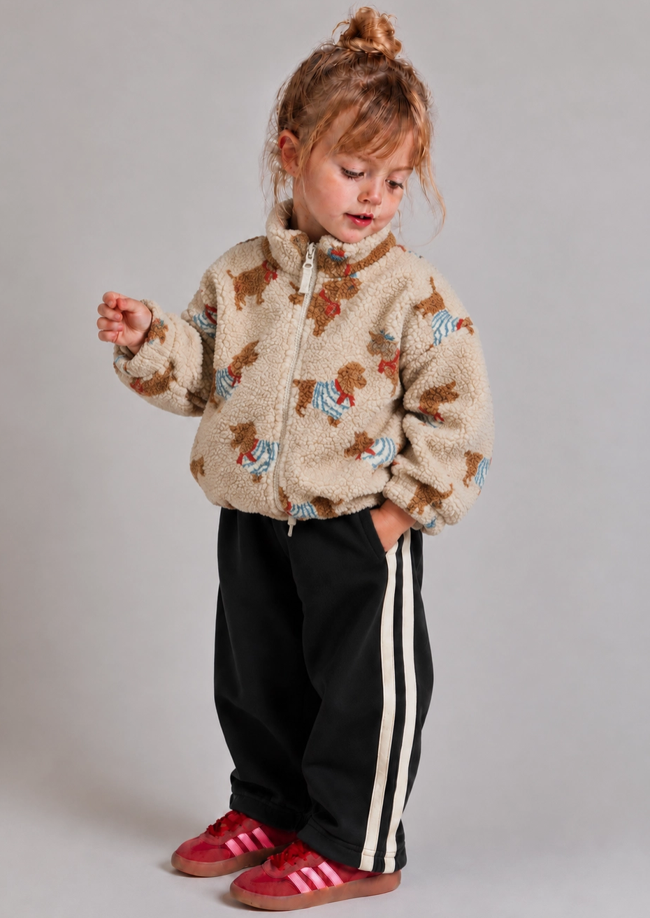 Unisex Dog Print Sherpa Fleece Jacket