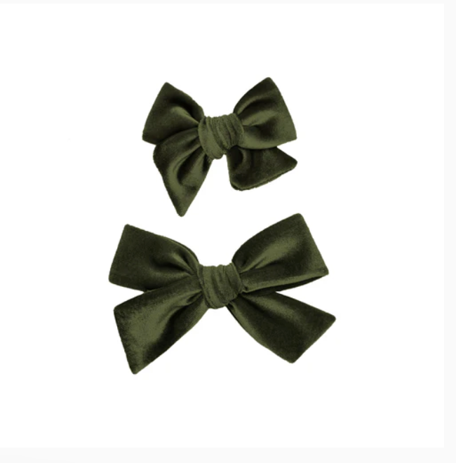 Velvet Bow Clip | Olive