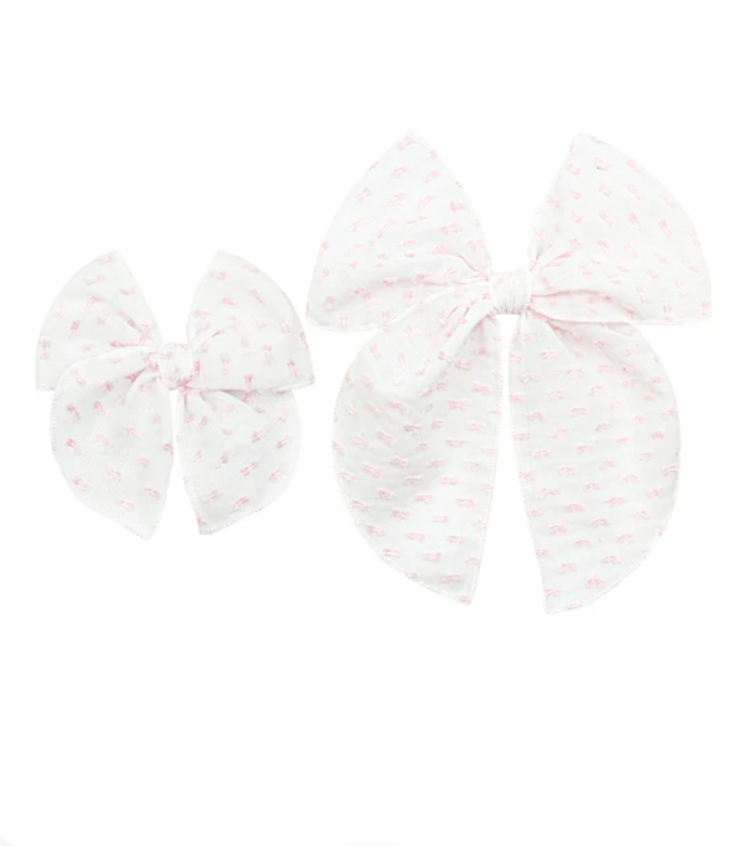 Heirloom Bow Clip | Pink Swiss Dot