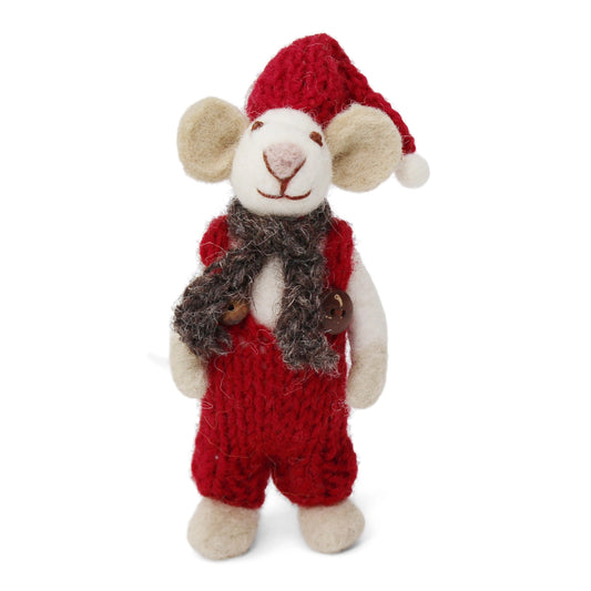 Felt Mouse w/ Overalls + Scarf Ornament