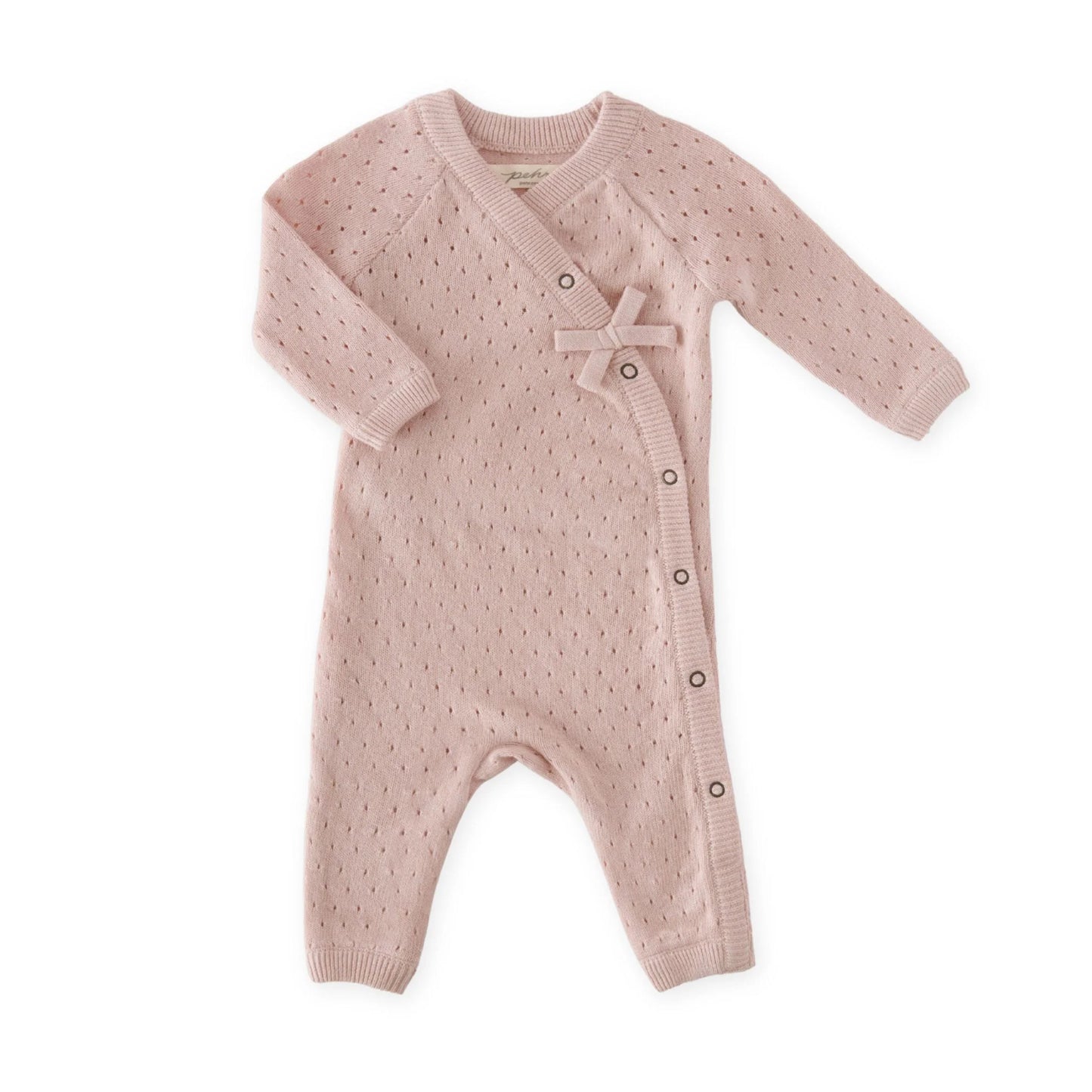 Pointelle Knit Kimono Romper | Soft Peony