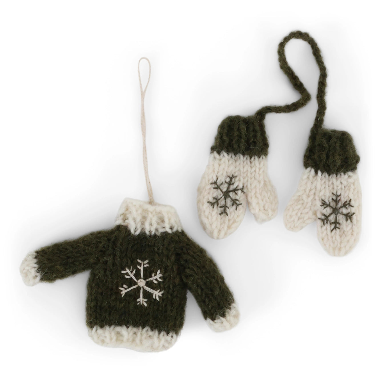 Knitted Sweater & Gloves Ornament | Green