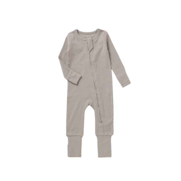 Ribbed Zipper Romper | Mushroom