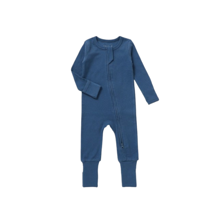 Ribbed Zipper Romper | Navy