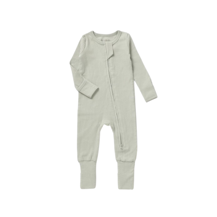 Ribbed Zipper Romper | Pistachio