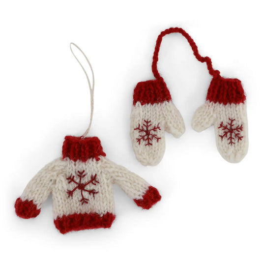 Knitted Sweater & Mitts Ornament | White