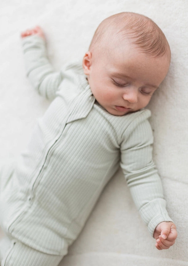 Ribbed Zipper Romper | Pistachio