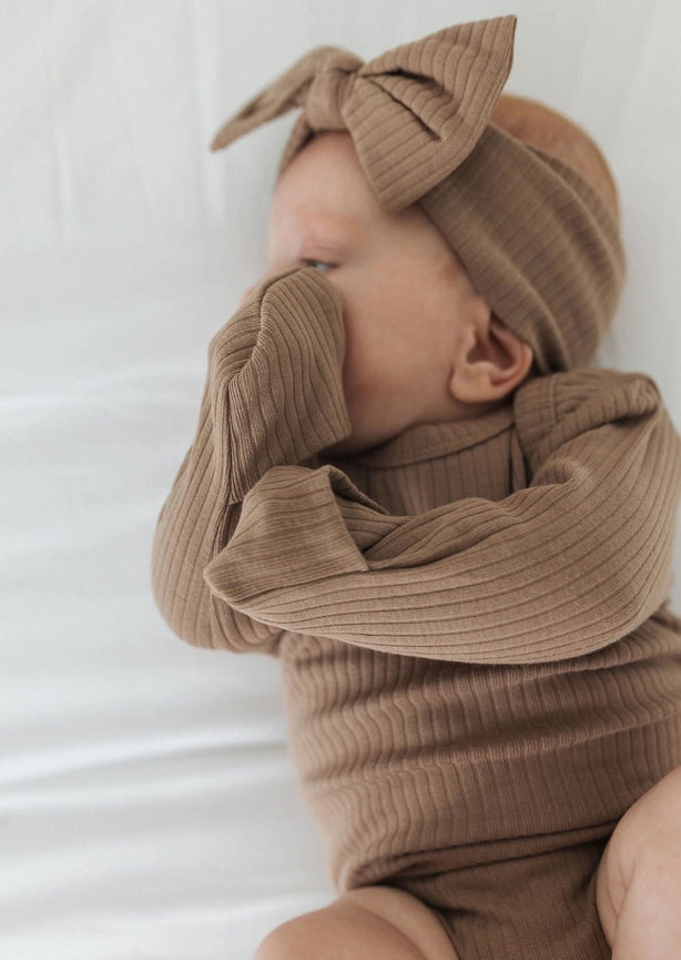 Ribbed Bow Headband | Cappuccino
