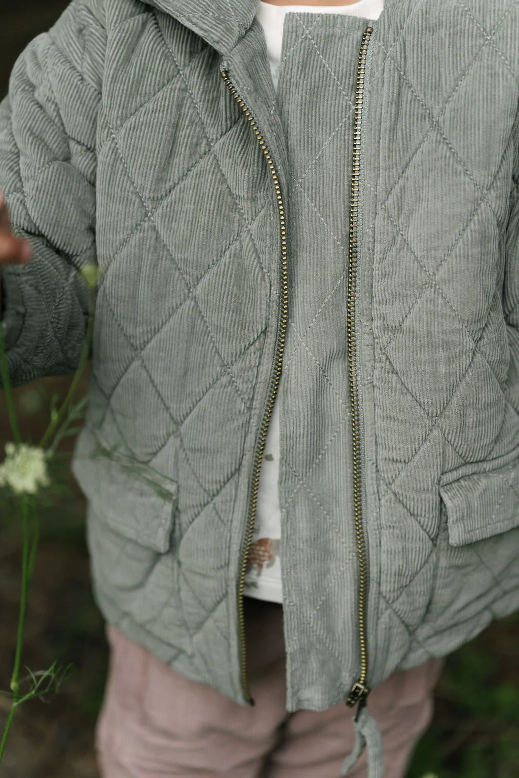 Corduroy Quilted Jacket | Sage