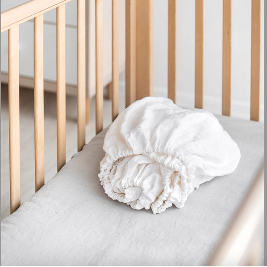 Benji Linen Fitted Crib Sheet | White
