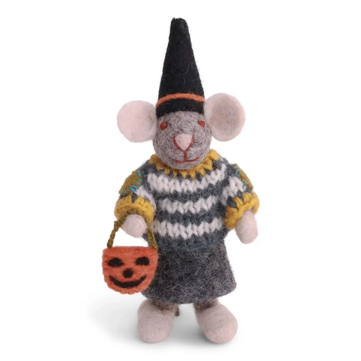Small Grey Girly Mouse W/Halloween Basket