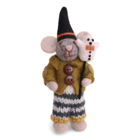 Small Grey Boy Mouse W/Halloween Ghost