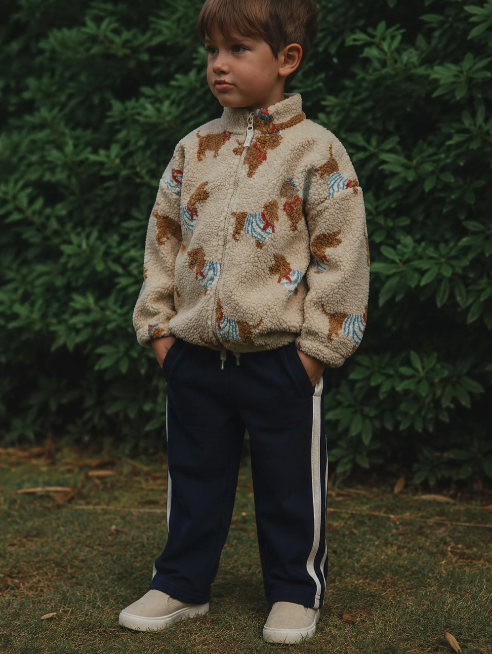 Unisex Dog Print Sherpa Fleece Jacket