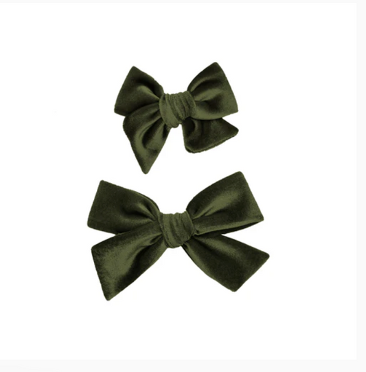 Velvet Bow Clip | Olive