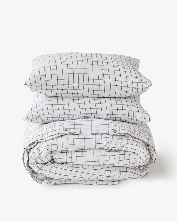 Linen Duvet Cover | Charcoal Grid