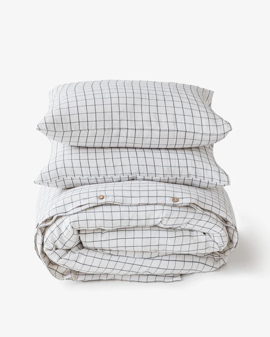 Linen Duvet Cover | Charcoal Grid