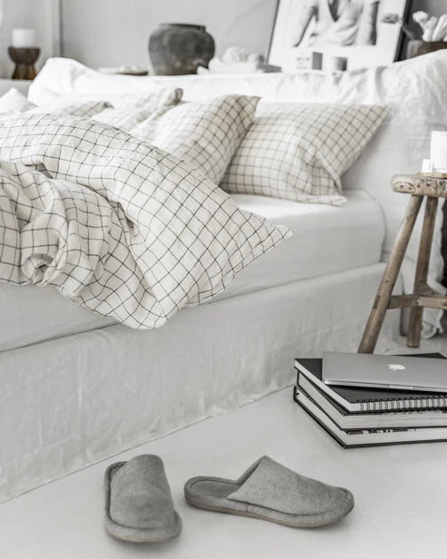 Linen Duvet Cover | Charcoal Grid