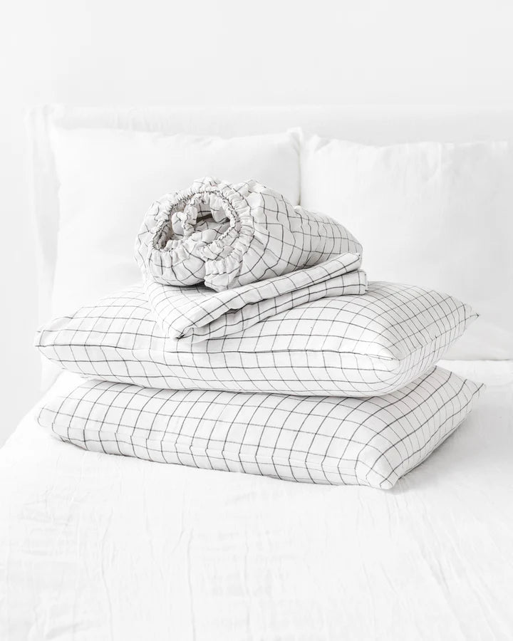 Linen Sheet Set | Charcoal Grid