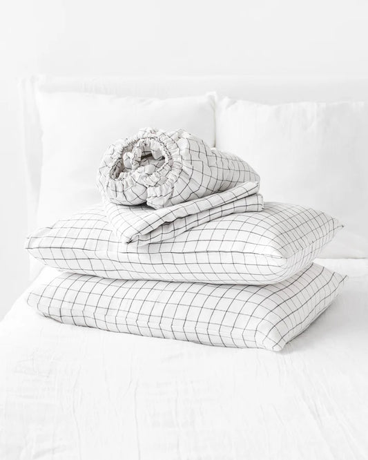 Linen Sheet Set | Charcoal Grid