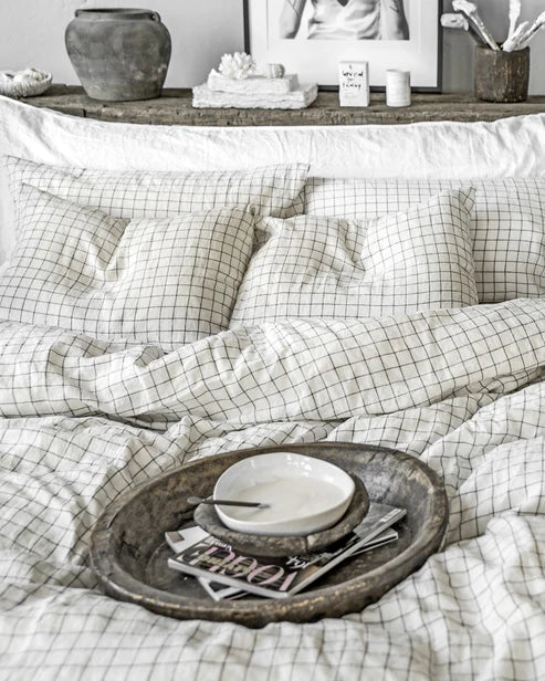 Linen Sheet Set | Charcoal Grid