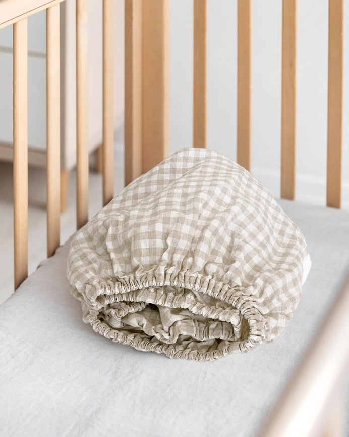Benji Linen Fitted Crib Sheet | Gingham
