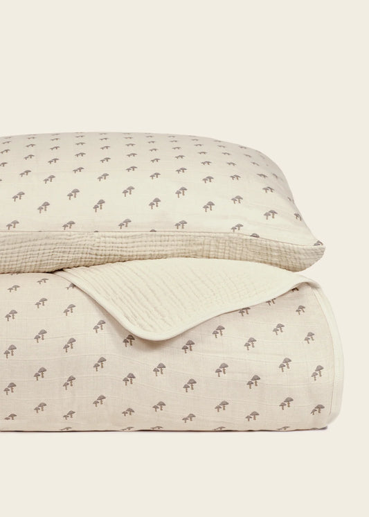 Muslin Crib Quilt & Sham | Mushroom