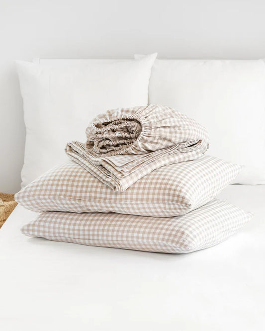 Linen Sheet Set | Natural Gingham